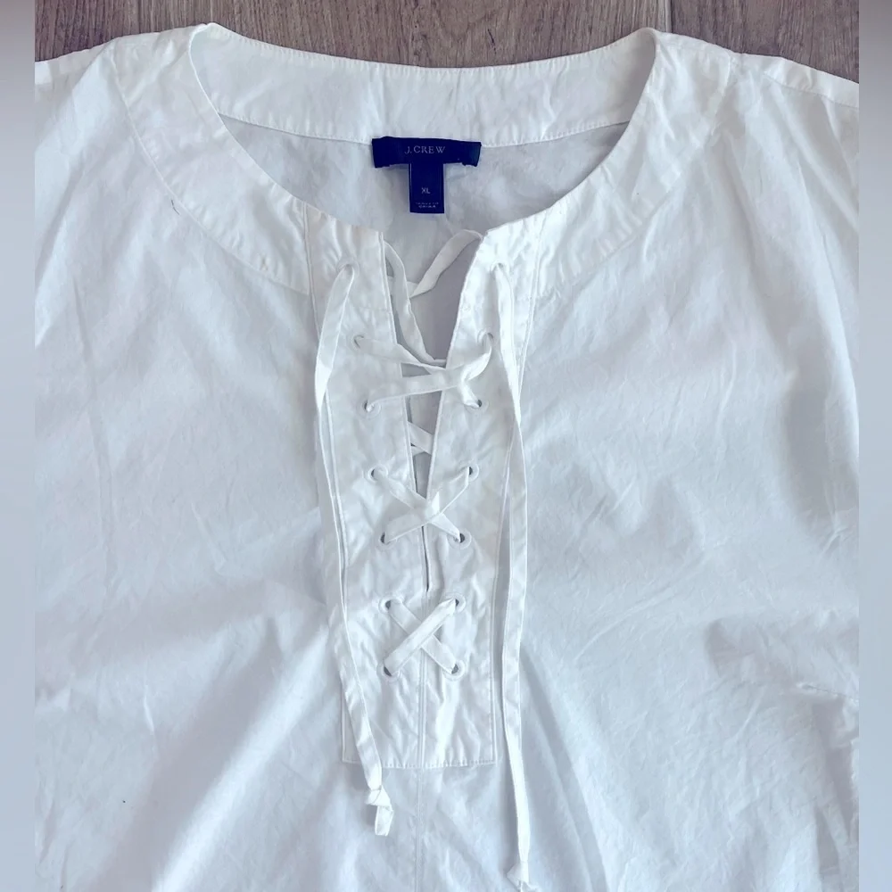 J. Crew White Lace Up Cotton Shift Dress